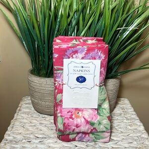 April Cornell Cottage Rose Napkins Pink Floral Set of 8 16" X 16" 100% Cotton